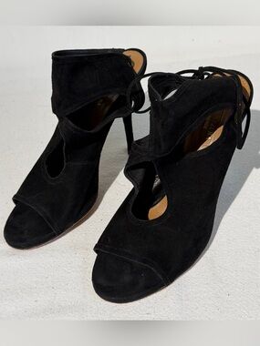 Aquazzura Sexy Thing 105 Bootie Women 40/9.5 Black Suede Cutout Lace Up Heel